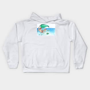 MerMay Rainy Day Merfolk Umbrella and Frog Watercolor Kids Hoodie